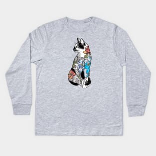 Cat in Lotus Tattoo Kids Long Sleeve T-Shirt